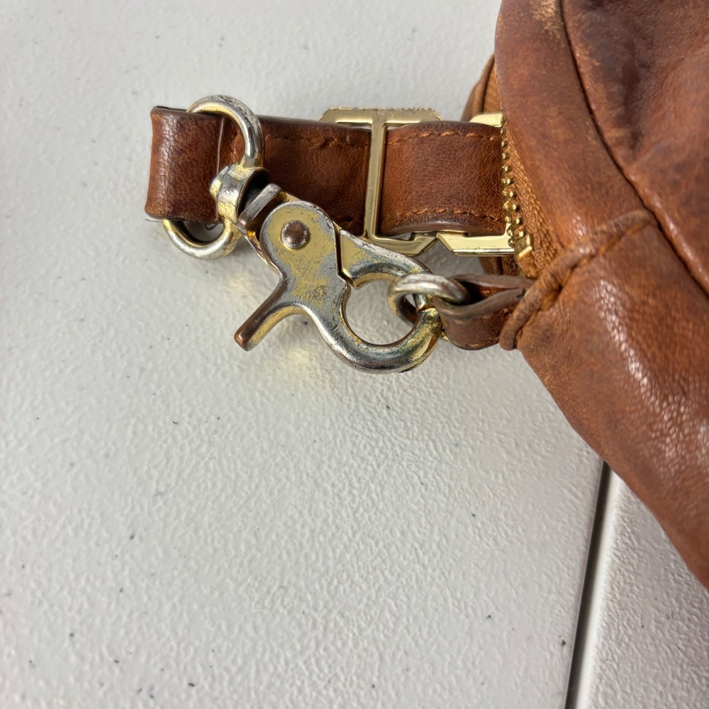 Vtg Tory Burch Amanda Brown Distressed Leather Crossbody Bag Zip Top Chain Strap - Picture 8 of 10